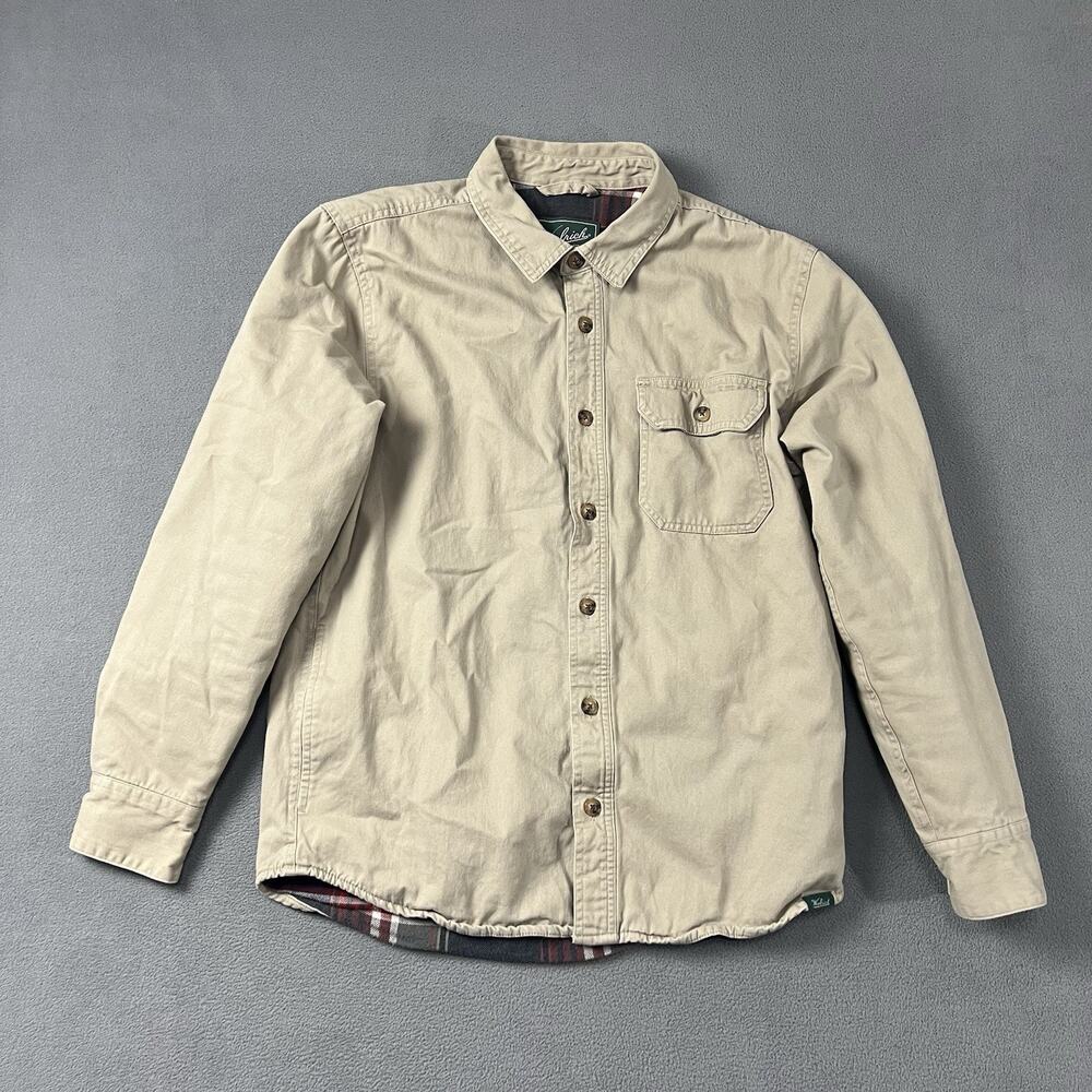 VTG Woolrich Jacket Mens Medium Beige Canvas Flannel Lined Button Shacket